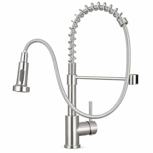 GOOGO Rubinetto cucina estraibile ad alta pressione, miscelatore con doccetta girevole 360° e tubo a molla, in acciaio inox per lavello e lavaggio pentole (argento)