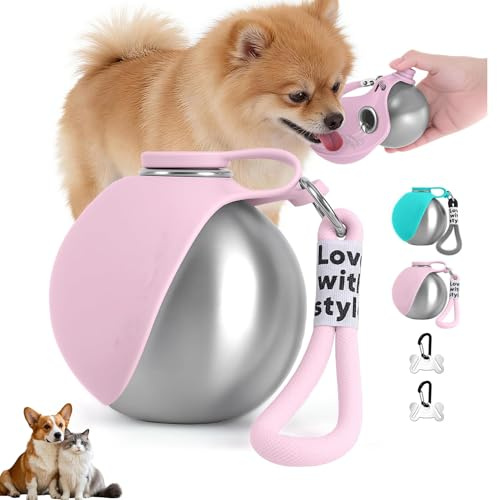 Borraccia Cane Portatile, 285ml Borraccia Per Cani Portatile, Borraccias Cane Con Ciotola Silicone, Borraccias Da Viaggio Compatta E A Tenuta Stagna Per Cani (Rosa)