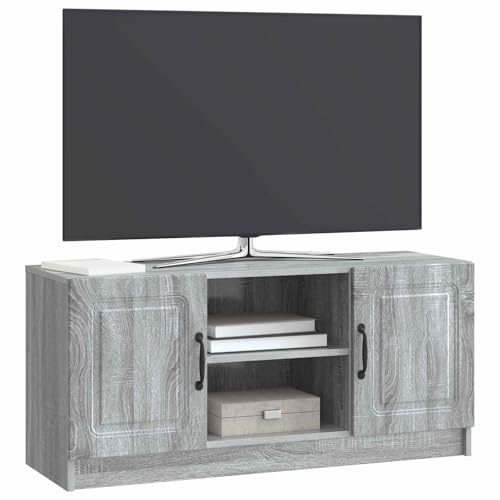 vidaXL Sonoma grå TV-bänk 102 x 34,5 x 47 cm, moderna möbler för vardagsrum, rektangulär design, stor kapacitet, spånskiva, svängande dörrar, böjda handtag