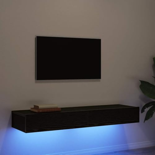 GeenYuu Meubles TV avec éclairage LED chêne Noir, 2 pièces, 60 x 35 x 15,5 cm, Rangement Mural Suspendu, Design Moderne Industriel pour Salon séjour multimédia
