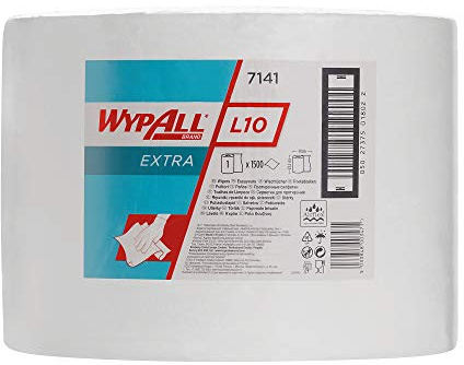 WypAll L10 Extra Wiper Roll 7141 - Large Roll Wiping Paper - 1 Roll x 1,500 White Paper Wipers