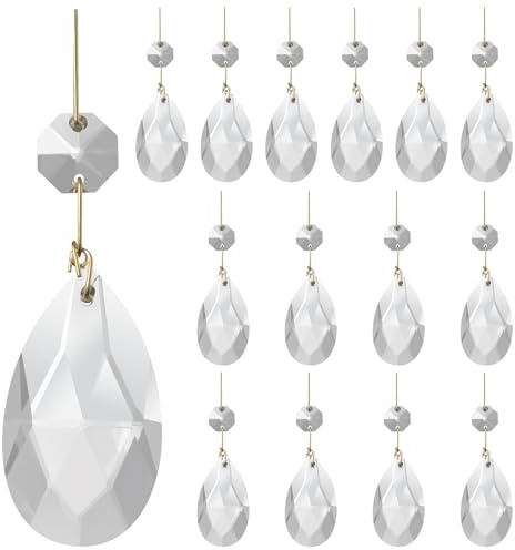 Aiskaer 15 Pcs Clear Teardrop Crystal Chandelier, Crystal Pendant for Light Lamp & Window, Hanging Crystal Prism Decoration(Gold Pinning, Angel Tears Series)