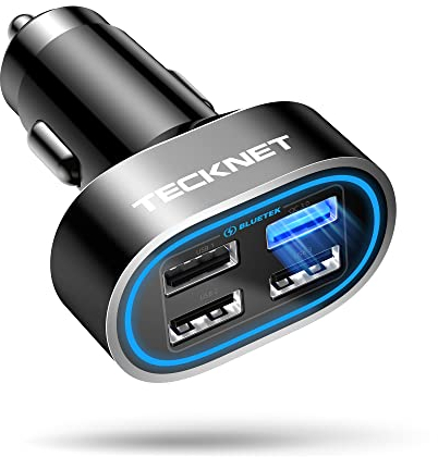 TECKNET 54W Zigarettenanzünder USB Adapter, 4-Port QC3.0 Auto Ladegerät Super Mini Metall USB KFZ Ladegerät Kompatibel mit iPhone 15 14 13 12 11 Pro Max, Samsung Galaxy, Google Pixel