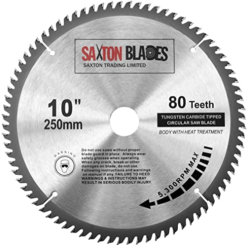Saxton TCT Lama per sega circolare, 250 x 30 mm x 80 denti, per Bosch Makita, ecc, si adatta anche a seghe da 255 mm