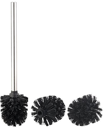 BadeStern WC Bürste: Bürsten-Stiel und 3 Wechsel-Aufsätze mit Ø 8 cm, Edelstahl/schwarz (WC-Bürstenhalter mit Bürste, Aufstell-Klobürste, Toilette)