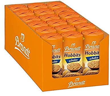 Brandt Hobbits Schoko - 18er Pack - Vorratskarton - ballaststoffreicher Vollkornkeks mit Haferflocken und zarter Schokoladenhälfte (18 x 265 g)