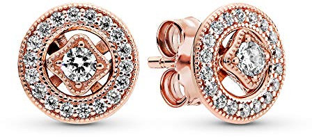 Pandora Timeless Vintage Circle 14k Rose gold-plated stud earrings with detachable earring jackets and clear cubic zirconia