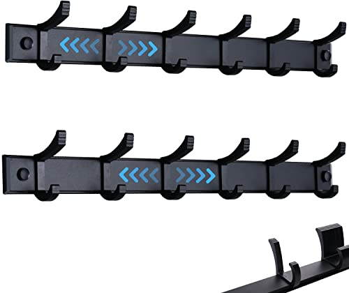 Garderobenleiste,Hakenleiste, Kleiderhaken wand 2 Stück Schwerlast,Jackenhalter wand,Hakenleiste garderobe für Schlafzimmer,Küche, Garderobenhaken für Kleidung, Jacken Halter (Schwarz matt, 6 Haken)