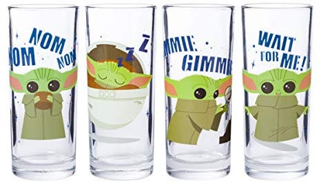Silver Buffalo Star Wars The Mandalorian The Child Gimmie Gimmie Nom Nom 4 Piece Tumbler Glass Set, 10 Ounces