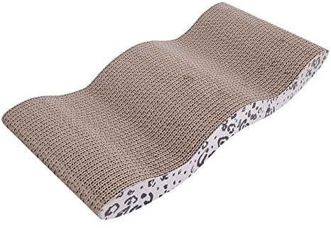 Dekeyoo Grattoir à chat en forme de vague avec herbe à chat, planche à gratter en papier ondulé durci, plaque de broyage pour chat motif kaki et léopard