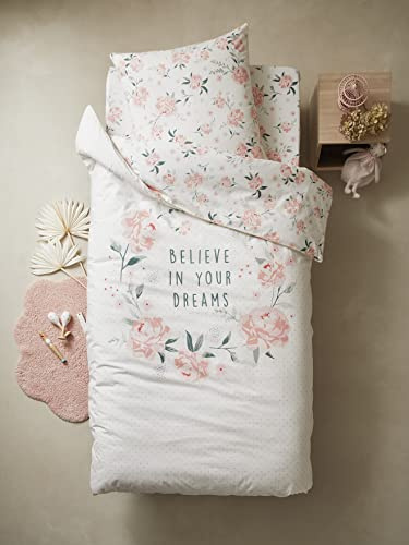VERTBAUDET Parure Housse de Couette + taie d'oreiller Enfant Eau DE Rose écru/Rose 140X200 63X63