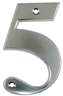 UAP House Numbers - 3 Inch Door Numbers Signature Screw Fix Bevelled Edge For Front Door, Address Number Screw On For Doors And Gates, Letter Times Roman Font (Number 5, Satin Chrome)