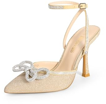 DREAM PAIRS Women's High Closed Toe Strappy Bow Heels,Gold,9.5