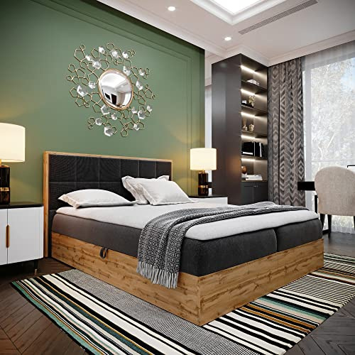 Furnistar Boxspringbett LOFT 2-160x200cm Schwarz. Doppelbett mit Bonellmatratze, Bettkasten, Topper, Kopfteil.