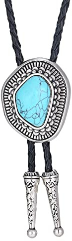 DELIGUO Bolo Ties Krawatte Für Herren - Vintage Special-Shaped Point Natural Türkis Anhänger Krawatte Schmuck, Western Cowboy Black Leather Rope Halskette Zubehör