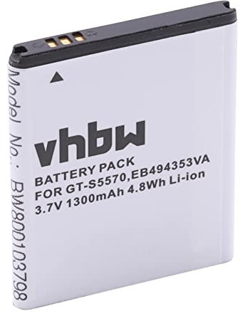 vhbw batteria compatibile con Samsung Galaxy S WiFi 4.0, 4.0 YP-G1, WiFi YP-CW XEG, YP-G1 8GB smartphone cellulare (1300mAh, 3,7V, Li-Ion)