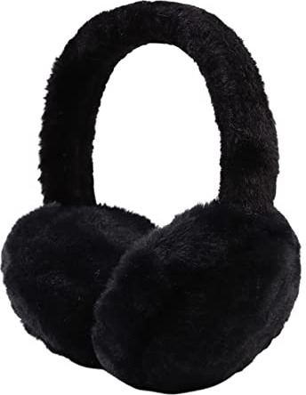 XIAOHAWANG Fluffy Ear Muff for Women Plush Foldable Earmuffs Kids Winter Earmuffs Girls Boys Cold Weather Ear Warmer (Black)