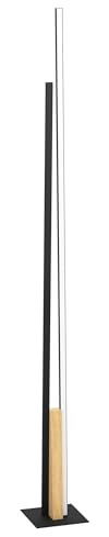 EGLO LED Stehlampe Panagria, minimalistische Eck Standleuchte | Stehleuchte aus Aluminium, Stahl und Holz in Schwarz und Braun, FSC100HB, Lampe Wohnzimmer warmweiß