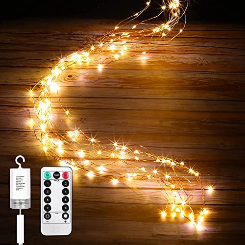HCYW Waterproof Twinkle Starry Lights, 10 Strands 100 LEDs 1M Hanging Vine Tree Battery Operated Waterfall Branch Lights With 8 Modes Remote Timer, Warm White