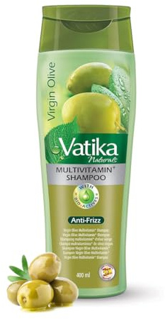 Vatika Naturals Shampoo arricchito con olive multivitamine, 400 ml, anti fizz, copre, rivitalizza e ammorbidisce i capelli l Aiuta ad eliminare la forfora