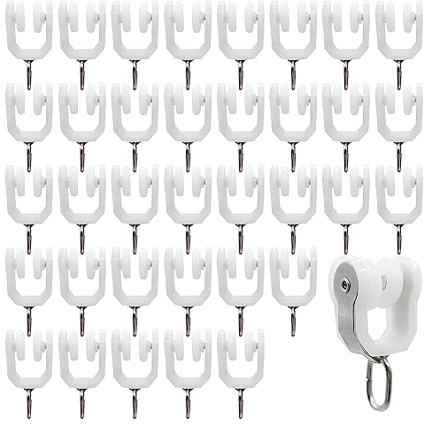 HLIWS Polea para Pista de Cortina-36 Piezas Acero Inoxidable Polea para Pista de Cortina Silencioso,Gancho de Polea para Ventana(Blanco)