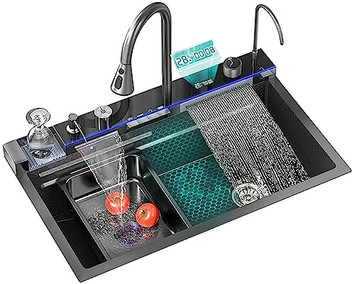 Luxus-Küchenspüle, Fliegender Regen-Wasserfall, Mit Digitalanzeige, Einzelwaschbecken, Großer Einzelplatz, Geschirrspüler, Küche, Meerjungfrau, Klavierspüle