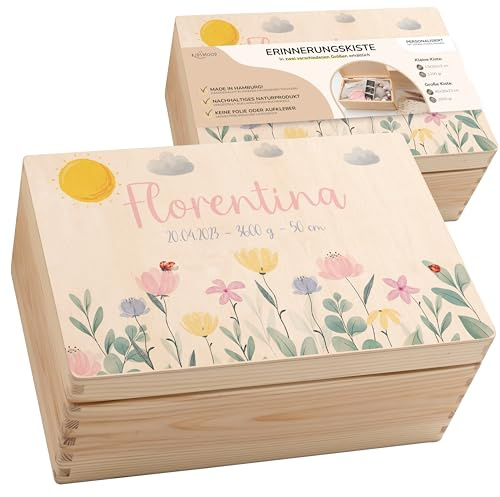 KIDSMOOD - Erinnerungsbox Baby, personalisierte Holzkiste mit Deckel, Ideal zur Aufbewahrung von Erinnerungen und als Geschenk zur Geburt, Taufe oder als Geburtstagsgeschenk für Mädchen und Jungen