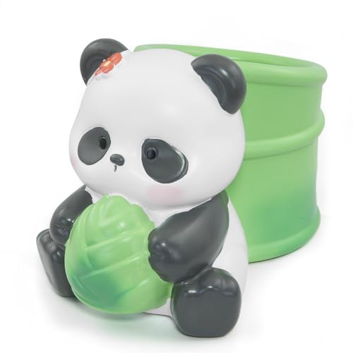 Joli pot à crayons panda en résine, pot à crayons en bambou, boîte de rangement, figurine décorative pour enfant, étudiant, bureau, école, bureau, papeterie, cadeau
