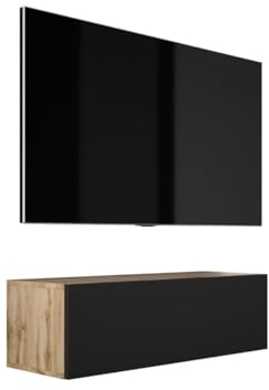 3E 3xE living.com Meuble TV Suspendu, D : L : 100 cm, H : 34 cm, P : 32 cm, Chêne Wotan/Noir Mat