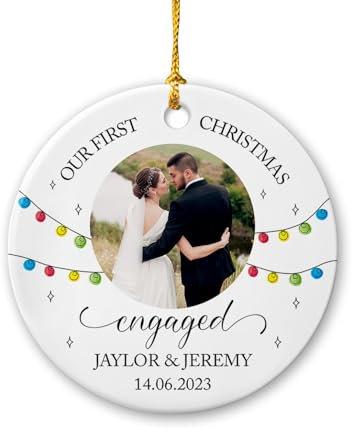 Christbaumschmuck Keramik Weihnachtsanhänger Anhänger Weihnachtsbaumschmuck Hängende Ornamente Weihnachtsdeko Unser Erstes Verlobungsfoto, Personalisiertes Foto 2023, Verlobungsbild, Individuelle