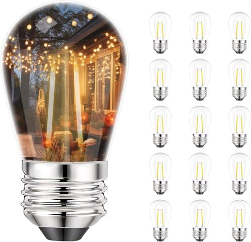 Svater Leuchtmittel S14 LED Lampe, mit E27-Sockel, Warmweiß 2700K, Dimmbar, 2W Ersetzt 20 Watt, Plastik Glühlampen LED IP65 Wasserdicht 360 Grad Abstrahlwinkel, 15er-Pack