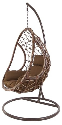 Kideo® Komplettset: XXL Hängesessel mit Gestell & Kissen, zweifarbig, naturfarben, Polyrattan, Lounge, Korbsessel (Rattan: beige-braun, Kissenfarbe: braun)