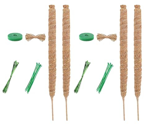 Xafrstyu 4 Pack Monstera Rankhilfe, Pflanzstab Kokos, Biegsame Moosstab für Monstera mit Zubehör, Stab für Kletterpflanzen Natürlicher Pflanzenstütze, für Kletterpflanzenwachstum DIY-Form (45in/115cm)
