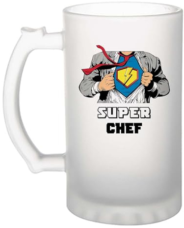 Planetee Chope de bière Super Chef | Verre à bière Pinte Métier Collègue Cadeau Travail Boulot Départ Retraite