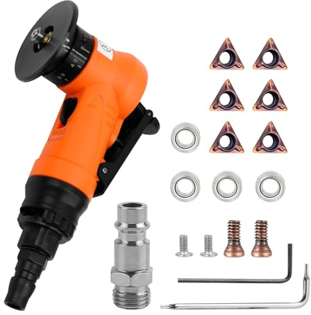 Mini Pneumatic Chamfering Machine, 2-in-1 Handheld Air Chamfer Tool Pneumatic Beveling Tool, 45° Arc Corner with 1/4 Inch Air Inlet for Metal Wood Beveling Trimming Deburring (R Angle Blades)