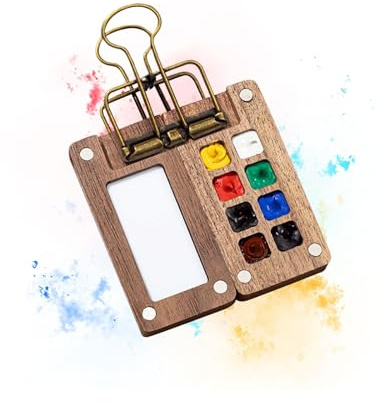 Vordpe Mini Palette, Tragbare Skizzenbuch Palette, Mini-Reise Holz, Zusammenklappbare Magnetpalette, Mit 1 Clip Für Aquarellmalerei Öl Acrylmalerei (8 Gitter)
