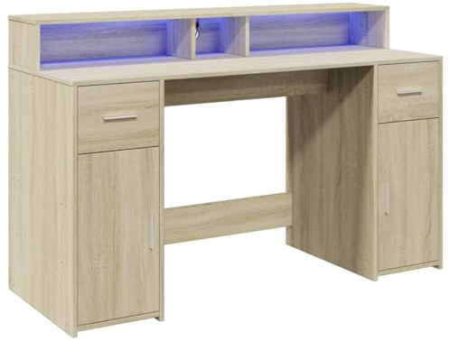 vidaXL LED-Schreibtisch Sonoma-Eiche 140x55x91 cm Holzwerkstoff
