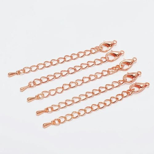 10/20 Stück/Los 50 70 mm Metall verlängerte Verlängerungskette mit Karabinerverschluss für DIY-Schmuck, Armband, Halskette, Großhandels-Roségold-020-5 cm
