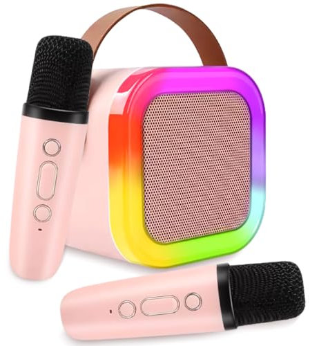 Kinder-Karaoke-Maschine mit 2 Mikrofonen (Rosa), Geschenke für Mädchen, Spielzeug im Alter von 3–18 Jahren, Geburtstagsgeschenke für Kinder und Erwachsene, mit LED-Lichtern und Bluetooth-Lautsprechern