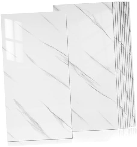 Zerodeko 10 Pcs PVC Marble Grain Kitchen Splashback Stickers, Moisture-Resistant, Oil-Resistant and Stain-Resistant, Easy Clean White Wall Decals for Kitchen and Bathroom Decor