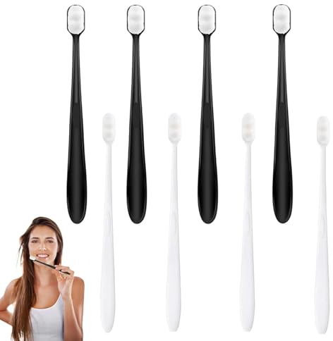 Nano-Zahnbürsten-Set, 18 x 1,3 cm, weiche Borsten für empfindliches Zahnfleisch, geeignet für Erwachsene oder Kinder, ideal für Eyeliner, Bleistiftspitzer, Augenbrauenstiftspitzer, Schwarz und Weiß, 8