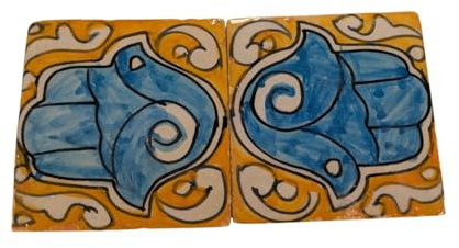 Lot de 2 dalles de mosaïque marocaines Zellige - Motif Hamsa H - 10 cm