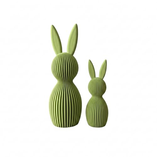 Scandi Osterhase 3D Deko – Minimalistische Osterdekoration im skandinavischen Design – Gerippte Oberfläche – Moderne Frühlingsdeko 3D-Druck – Set aus Klein 11 cm und Groß 16 cm (matcha grün)