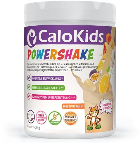 Beber Alimentos Niños Powershake Suplemento Dietético para Niños de 1 a 12 Años | 27 Vitaminas Minerales y Proteínas para Apoyar el Desarrollo del Crecimiento y el Sistema Inmunológico | CaloKids (500