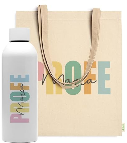Evyre Regalo Fin de Curso Profesores Tote Bag Botella térmica Profesora Personalizado Maestra Infantil Regalos para Profesores Originales Recuerdos Alumnos Profe
