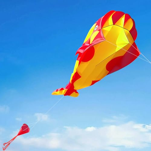 Shyllin Aquilone Bambini, Aquiloni Orca, Aquilone per Adulti, Aquiloni da Spiaggia, Adatto a Prati e Parchi (Rosso e giallo, 215 X 120CM)
