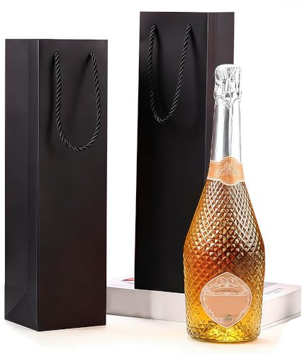 Weinflaschenbeutel aus Kraftpapier, 12 Stück Flaschentüten Geschenktüte mit Griff, Kraft-Wein-Organizer, Kraft-Wein-Organizer für Hochzeit für Weihnachten Hochzeit Party Schwarz