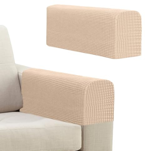 Niuoppy 2 fodere protettive per poltrone, copribraccioli antiscivolo, per braccioli spessi per divano, protezione per divani reclinabili (beige)
