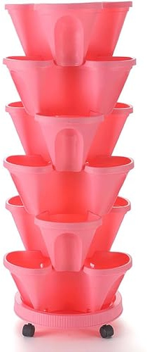 Torre per piante impilabile a 6 livelli, fioriera verticale da giardino per fragole, erbe e fiori, vaso per interni/esterni per portico domestico e decorazione da giardino