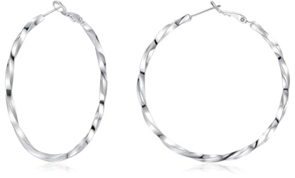 Lynizo Creolen Silber 925, Groß 925 Sterling Silber Twist Creolen für Damen | 40/50 / 60mm Groß Kreolen Ohrringe, 3 Paar Hypoallergen Kreolen Set, Mode Weißgold/Rosegold/Gold Klassisch Retro Damenschmuck